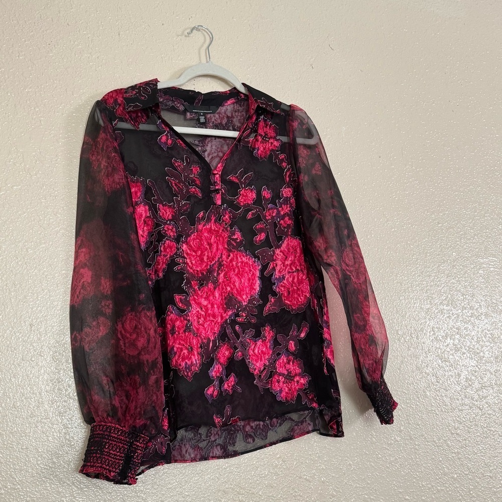 WHBM Organza Sleeve Silk Burnout Blouse - Picture 9 of 10